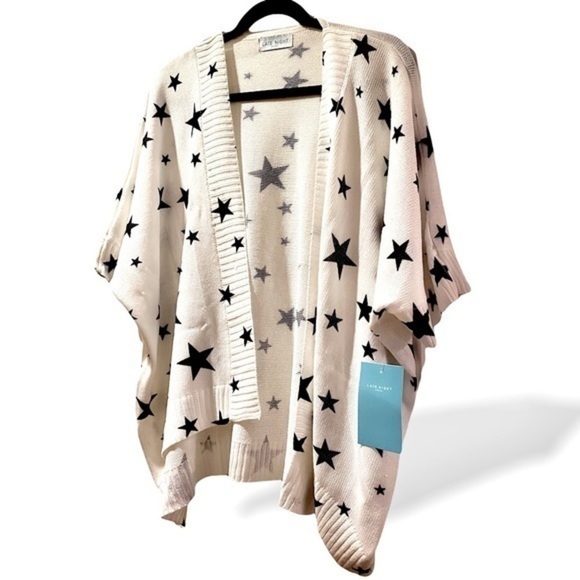 NWT Star Print Kimono Knit Sweater Dolman Sleeve Open Cardigan White M - Picture 4 of 16